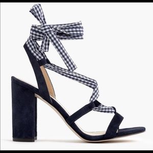 J.CREW Gingham Lace Up Stella Sandal navy